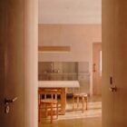 Singular Lighting - NINA Pendant P120-17 Minimalist wooden hanging lamp complementing light oak wall panels and a stainless steel kitchen counter