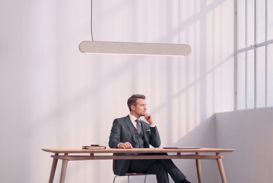Acoustic pendant light kipu 128 for workspaces color sand arena