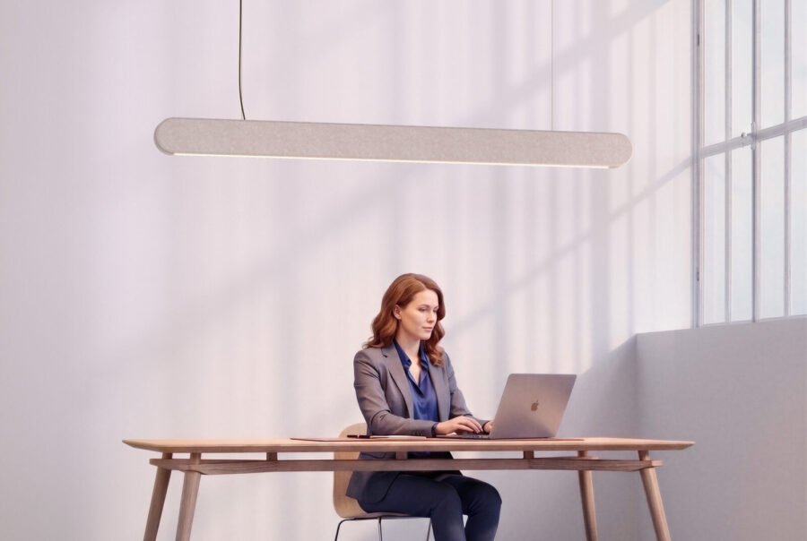 Acoustic pendant light kipu 184 for workspaces color sand arena